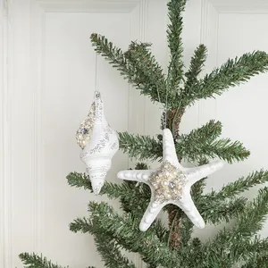 新款聚龙吊坠圣诞装饰圣诞家居派对白色泡沫海星海螺圣诞树装饰