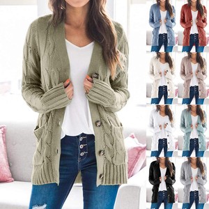 Women's Cable Knit <b>Cardigan</b> <b>Sweater</b> Long Sleeve Single Breasted Loose Fit Knitted Coat For Europe And America Style Commute - Product Image 1