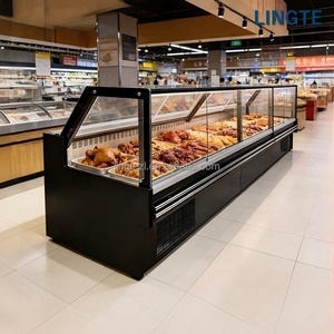 Vitrine réfrigérée pour viande avec verre courbé anti-buée, refroidissement <span class=keywords><strong>ventilé</strong></span>, taille personnalisée, pour la conservation de la viande fraîche - Product Image 1