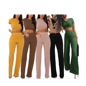 Wholesale Solid Color Women Casual Solid Two-pieces Suit Women Wear Clothing