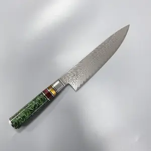 High Quality Professional 8 Inch Chef Knife Damascus 67 Layers Japanese VG10 Kitchen Knife With Acrylic Green Handle