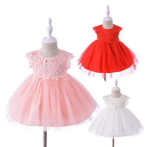 Vestido de Niña Color Rojo Sólido, Vestido de Algodón Personalizado para Niñas, Vestidos de Niña con Flores de Colores - Product Image 2