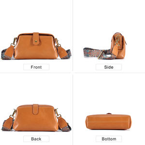 Sac en <span class=keywords><strong>cuir</strong></span> véritable pour femmes New Fashion Women's Simple Doctor's Handbag Vegetable Tanned Leather Single Shoulder Crossbody Pack - Product Image 4