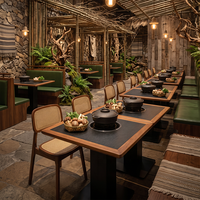 Tables et chaises en bois massif vintage, mobilier commercial pour restaurants de hot pot et restaurants occidentaux