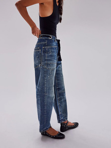 Women's Y2K Patchwork Wide Leg <strong>Jeans</strong> 2026 New <strong>Drawstring</strong> Waist Loose Boyfriend Fit Denim Trousers Casual Daily Outfits - Product Image 5