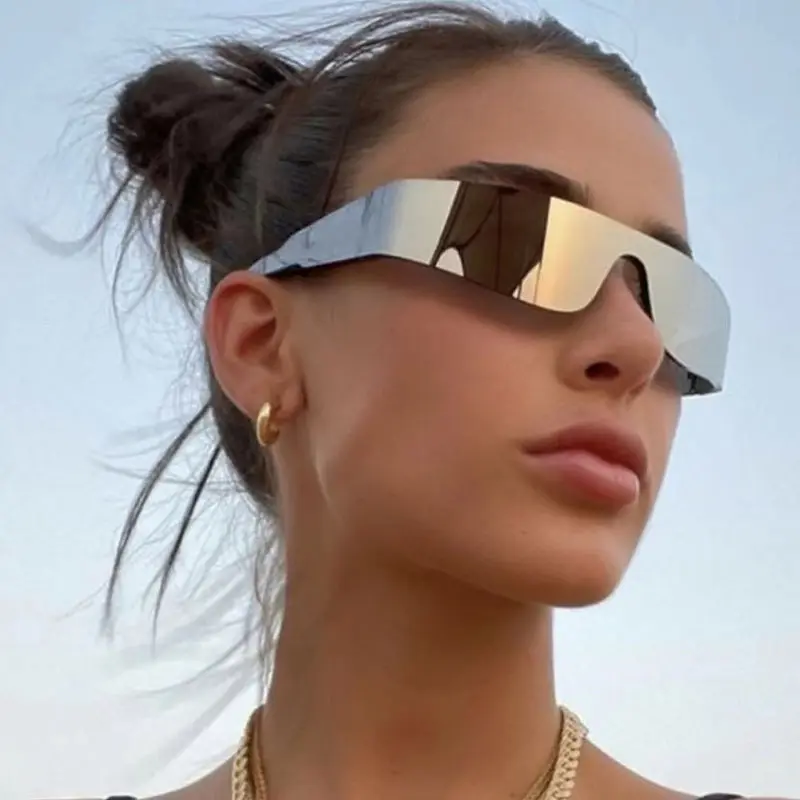 Thể thao kính không có Vành kính mát phụ nữ người đàn ông phong cách punk Kính Y2K kính mặt trời thương hiệu Thiết kế Gương thể thao Eyewear Goggle