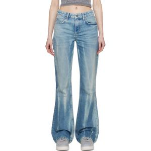 กางเกงยีนส์ทรงบэгกี้สีน้ำเงิน กางเกงยีนส์ผู้ชายทรงขาบาน ดีไซน์ห้ากระเป๋า ผ้าเดนิมไม่ยืด กางเกงยีนส์ผู้หญิง - Product Image 2