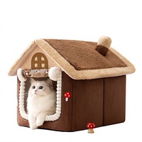 2026 Neuer Stil Grenzüberschreitendes Katzenhaus-Bett Herbst/Winter Warmes Geschlossenes Modell mit Türvorhang Universelle Größen Stoff-Katzenvilla