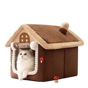 Nouveau modèle 2026 Villa pour chat en tissu, type transfrontalier, fermée et chaude pour automne/hiver, avec rideau de porte, tailles universelles - Product Image 1