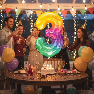 Set di Palloncini Numero 3 in Mylar Colorato, Misura Media 86cm, per Feste e Celebrazioni di Capodanno - Product Image 3