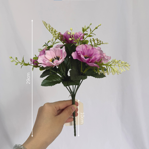 Bouquet di Anemone Artificiale in Seta, Stile Naturale Elegante con Foglie Verdi, per San Valentino, Festa della Mamma, Laurea, Ringraziamento - Product Image 6