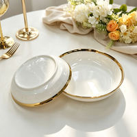 Assiette ronde en céramique avec bord doré électro-plaqué, décorée de losanges en cristal, plat en porcelaine pour banquet, steak, dessert, vaisselle de table