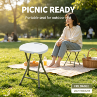 Tabouret pliable antidérapant en plastique avec pieds métalliques robustes pour la maison et l'extérieur