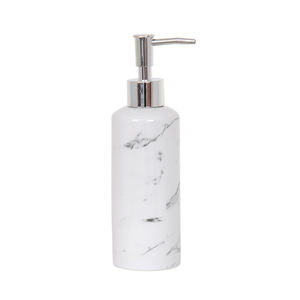 Dispensador de Jabón de Cerámica Blanco de 22 cm de Largo con Bomba Cromada para Baño - Product Image 1