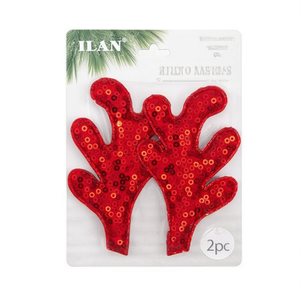 Ilan Christmas Ornament Deer Antlers 15.5x9mm <b>Sequin</b> <b>Red</b> 2pc - Product Image 1