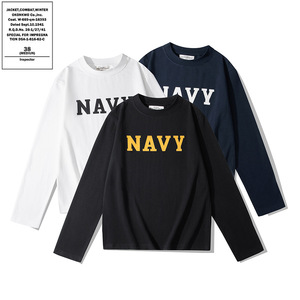 <span class=keywords><strong>T</strong></span>-shirt a maniche lunghe in puro cotone pesante 280g, <span class=keywords><strong>con</strong></span> stampa a lettere NAVY, per uomo, donna e coppia - Product Image 3