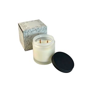 Bougie en verre dépoli à double mèche en bois, cire de soja naturelle, faite à la main, aromathérapie aux huiles essentielles végétales, couvercle noir mat, pour la détente à la maison - Product Image 5