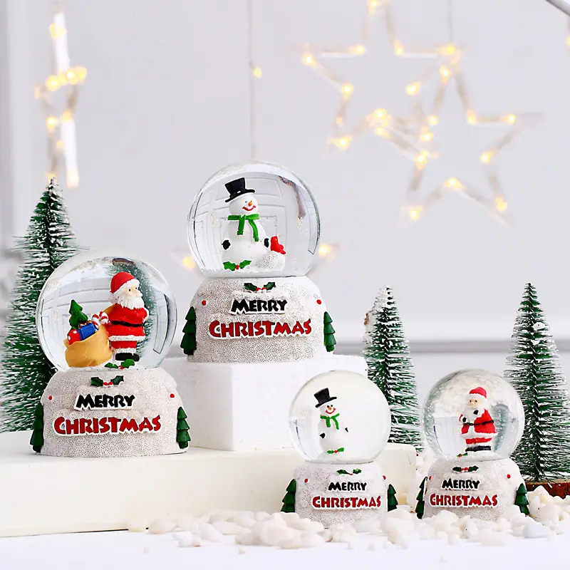 Bola de nieve de cristal para decoración, bola de cristal personalizada con mini purpurina luminosa para Navidad, muñeco de nieve