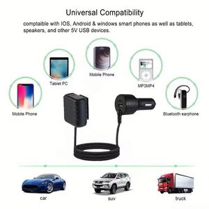 ที่ชาร์จในรถยนต์ 76W 4 in 1 A+C รองรับ QC3.0 พร้อมสายต่อ 1.8 เมตร สำหรับชาร์จเร็วที่เบาะหน้าและเบาะหลัง - Product Image 6