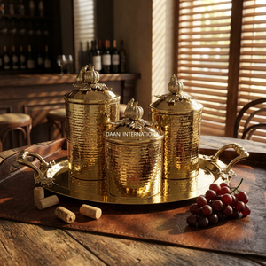 Hot Sale Luxury Stainless Steel <b>Canister</b> <b>Set</b> Pumpkin Lids PVD Gold Surface Artisan Hammered Handmade Food Storage Jars Metal - Product Image 1