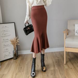 Jupe crayon midi décontractée unie à taille haute, nouvelle mode pour femme, motif queue de sirène rayée, collection automne - Product Image 4