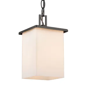 Simple Industrial Style Square Shape Frosted White Glass Lampshade Oil Rubbed Bronze Hanging Pendant Light For Living Room