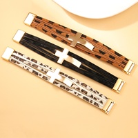 Bracelet large en alliage multi-couches électroplaqué, design croix personnalisé, pour couples, best-seller transfrontalier, succès d'Amazon