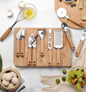 Stainless Steel 9-Piece Kitchen Tools <b>Set</b> Wooden Handle <b>Microwave</b> Oven Safe Cheese Knife Egg Beater for Home Kitchen Use - Product Image 3