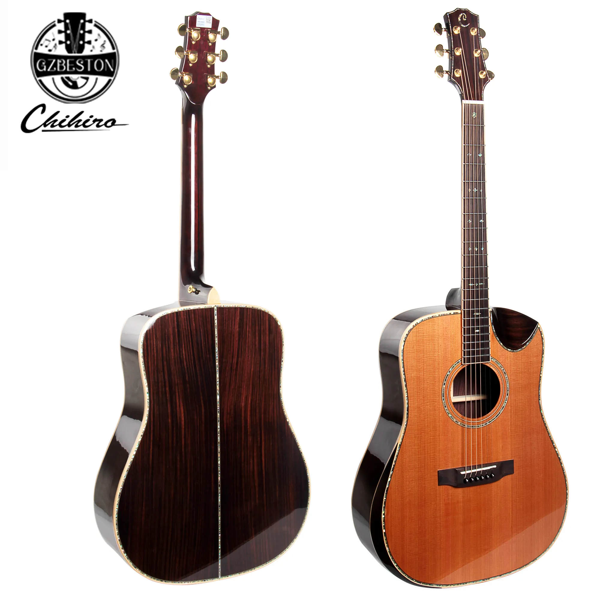 China Großhandel Best Handmade 41 Zoll All Solid Cedar Spruce Top elektrische akustische Western gitarre mit Palisander Rücken und Seite