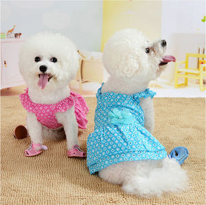 Vestido de verano para perros pequeños, ropa con lazo de algodón para <span class=keywords><strong>Chihuahua</strong></span>, con lazo Floral, falda de princesa transpirable - Product Image 5