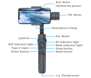 Stabilisateur de cardan portable F10Pro 3 axes Selfie Stick anti-tremblement pour téléphone Android pour l'enregistrement vidéo et la diffusion en direct - Product Image 6