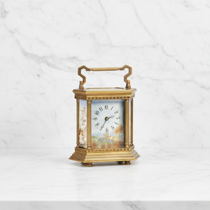 Reloj de Carruaje de Estilo Dorico Hexagonal de Latón Antiguo de Mediados de Siglo, con Repetidor de 8 Días, Esfera Artística Visible y Plataforma de Escape - Product Image 3