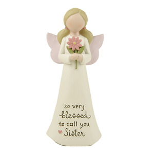 Figurine d'<span class=keywords><strong>ange</strong></span> en résine ODM en gros, peinte à la main, ailes roses, tenant une fleur, inspirationnelle, pour la décoration d'étagères à la maison, cadeau pour les fêtes - Product Image 1