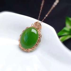 18K Solid Gold Natural Green Nephrite <strong>Jade</strong> Faceted Gem Pendant Wholesale Women Fine Jewellery - Product Image 3