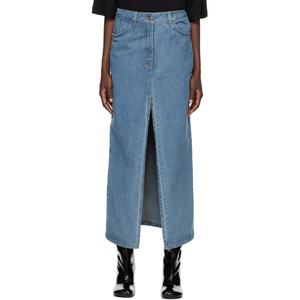 กระโปรงยีนส์ผู้หญิง ผ้าฝ้าย 100% สีน้ำเงิน ทรงบอยเฟรนด์ สไตล์ลำลอง กระโปรงยีนส์เดนิมยาวแบบแม็กซี่ - Product Image 3