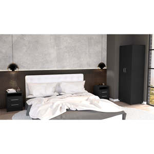 Set Camera da Letto London con Armadio e 2 Comodini Leyva, Nero, 3 Pezzi - Product Image 1