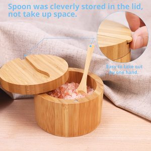 Tre Tự Nhiên Muối Hầm Với Mini Muỗng Và Xoay Từ Đóng Cửa Nắp Thiết Kế Thông Minh Nhà Bếp Vòng <span class=keywords><strong>Container</strong></span> Để Lưu Trữ Gia Vị - Product Image 3