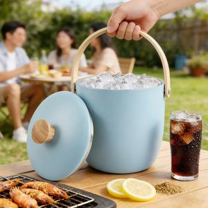 <b>Wood</b> Handle and Knob, 3.0L <b>Large</b> Capacity, Double Wall Stainless Steel Ice Buckets with Lid,Tongs and Strainer - Product Image 2