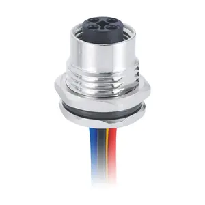 M12 T Code Mannelijke Panel Connector Metalen Schroef 4 Pin M16x1.5 Voorkant Bevestiging Met 2M 12A Dc Power enkele Draden