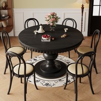 Table à manger ronde vintage en bois massif avec piétement sculpté, finition noire, style médiéval, mobilier de salle à manger pour hôtel, restaurant, villa