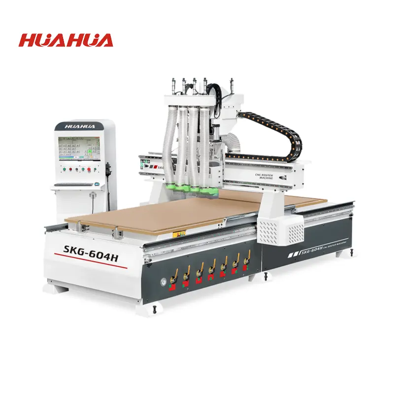 HUAHUA SKG-604H manufaktur desain empat poros router kayu cnc router mesin pertukangan dengan pemotongan fleksibel