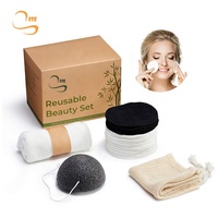 Ramah Lingkungan 3.15 "Lembut Putaran Handuk Reusable Makeup Remover Pads Portabel Travel Laundry Bag Set Bambu Membersihkan Pad