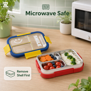 Boîte à lunch en acier inoxydable Zhenneng 1000 ml, 3 compartiments, compatible <span class=keywords><strong>micro</strong></span>-<span class=keywords><strong>ondes</strong></span>, boîte à lunch portable pour enfants avec couvercle - Product Image 3