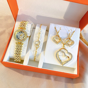 Luxury <strong>Gold</strong> Plated Quartz <strong>Watch</strong> &amp; Jewelry <strong>Set</strong> with Zircon Heart Crystal Necklace Earrings Bracelet-Women's Wedding Gift - Product Image 3