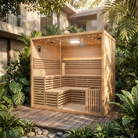 Cápsula de Sauna de Vapor Seco por Infrarrojos de Madera de Cedro Rojo Canadiense con Panel de Control Computarizado y Ventanas Transom, Modelo HOT 5