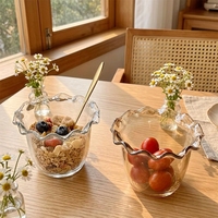 Ensemble de vaisselle en verre transparent sans plomb, motif floral, avec tasses et bols à dessert pour crème glacée, style mignon, pour fêtes, en gros