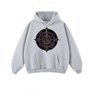 Sudadera Extra Grande de Algodón Gris Claro con Estampado de Elementos del Esoterismo Occidental, Diseño de Cartas del Tarot, Símbolo Astrológico, Místico - Product Image 3