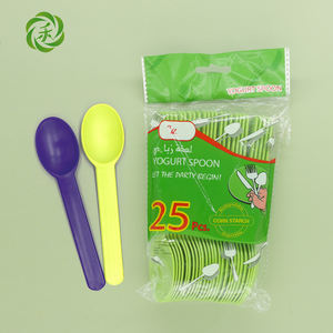 Ensemble de vaisselle <span class=keywords><strong>jetable</strong></span> compostable écologique LVHE, cuillère à yaourt, couverts biodégradables en amidon de maïs pour yaourt glacé - Product Image 1