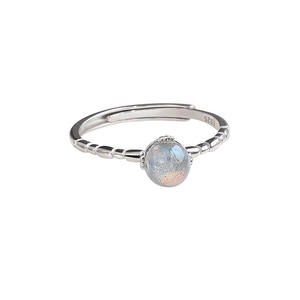 S925 in argento Sterling in anello stile per le donne iridescente pietra di luna di nicchia Design rodiato dolce semplice taglio piccolo delicato - Product Image 1