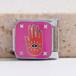 Italian Modular Bracelet Stainless Steel Square Charm Links With Star Moon Eye Hand Design For Unisex Gift - Product Image 4